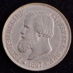 Moeda do Brasil, Império, Valor 500 Reis, Ano 1867, Prata, Peso 6,3 g, Diâmetro 25 mm, Soberba.