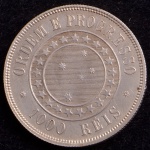 Moeda do Brasil, República, Valor 1000 Reis, Ano 1889, Prata, Peso 12,75 g, Diâmetro 30 mm, Soberba.