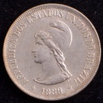 Moeda do Brasil, República, Valor 500 Reis, Ano 1889, Prata, Peso 6,3 g, Diâmetro 25,5 mm, Soberba/FC.