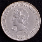 Moeda do Brasil, República, Valor 1000 Reis, Ano 1912, Prata, Peso 10 g, Diâmetro 26 mm, Soberba/FC.