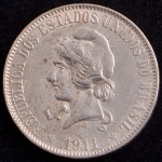 Moeda do Brasil, República, Valor 2000 Reis, Ano 1911, Prata, Peso 20 g, Diâmetro 33 mm, Soberba.