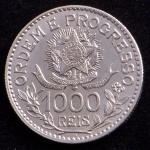 Moeda do Brasil, República, Valor 1000 Reis, Ano 1913, 5º Tipo - Estrelas Soltas, Prata, Peso 10 g, Diâmetro 26 mm, Soberba/FC.