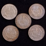 Moedas Brasileiras, Valor 2000 Reis, Datas 1929; 1930; 1931 e 1934 (2), Prata, Peso de Cada  8 g, Total de 05 Moedas, MBC/Soberbas.