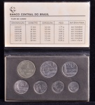 Cartela Original do Banco Central, Valores 1; 2; 5; 10; 20; 50 Centavos e 1 Cruzeiro, Datas 1977 e 1978, Aço Inox e Níquel, Flor de Cunhos.