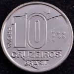 Moeda do Brasil, "PROVA", Valor 10 Cruzeiros, Ano 1990, Aço Inox, Flor de Cunho.