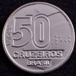 Moeda do Brasil, "PROVA", Valor 50 Cruzeiros, Ano 1990, Aço Inox, Flor de Cunho.