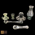 SEIS PEÇAS VARIADAS RM VIDRO/CRISTAL-MAIOR: 14,5 CM E MENOR: 4,5 - UMA APRESENTA BICADO.