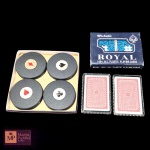 LOTE PARA JOGOS DE CARTA COM  QUATRO BARALHOS  E QUATRO SUPORTES PARA CARTAS.