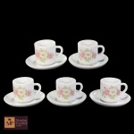 POZZANI - CINCO XÍCARAS PARA CAFÉ COM RESPECTIVOS PIRES,  EM PORCELANA BRANCA COM DECORAÇÃO FLORAL