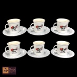 SEIS XÍCARAS  TÉRMICAS PARA CAFÉ COM RESPECTIVOS PIRES  EM PLÁSTICO RESISTENTE, DURÁVEL E SUPER PRÁTUICO DA MANUFATURA  MARTIPLAST -  SISTEMA DE PAREDE DUPLAS., DECORADAS CO VAQUINHAS.