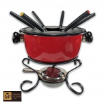SERVIÇO PARA FONDUE COM RECHAUD, PANELA E DOZE ESPETOS - MED:19 X 24 CM E 23 CM. 