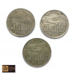 NUMISMÁTICA - PRATA -TRÊS MOEDAS EM PRATA DE 5000 REIS -MED:2,5 - ANOS 1936, 1937, 1938