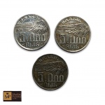 NUMISMÁTICA - PRATA -TRÊS MOEDAS EM PRATA DE 5000 REIS -MED:2,5 - ANOS 1936.