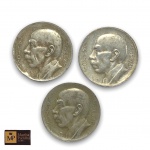 NUMISMÁTICA - PRATA -TRÊS MOEDAS EM PRATA DE 5000 REIS -MED:2,5 - ANOS 1936.