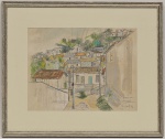 LUIZ CLAUDIO - Favela do Vidigal - Técnica mista sobre papel assinado no CIE e datado de 1977. Med: 40 x 30cm Moldura com paspatur