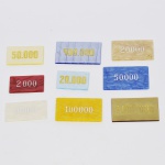 COLECIONISMO - Lote composto 09 fichas de casino do antigo Casino Atlântico do Rio de Janeiro executadas em galalite colorido com detalhes em folha de ouro retratando os valores em Reis.  Peça rara. Med do maior: 8 x 5cm