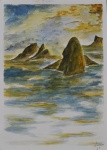 LARINI - Original a aquarela sobre papel importado retratando Paisagem Iconográfica do Rio de janeiro, assinado no CID. Datado de 1978. Med: 38 x 28cm