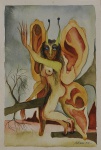 ALEXANDRE ALVES - "Borboleta" em motivo surrealista Original a Guache sobre cartão assinado no cid e datado de 1973. med: 28 x 19cm