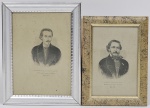 Duas litografias do Século XIX sendo uma de Antonio Gonçalves Dias e a outra de José Marques Casimiro de Abreu. Emolduradas. Maior com 17 x 12cm