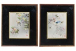 Lote composto por 02 pinturas japonesas em papel, assinado e selado no CID. Med: 23 x 29cm