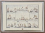 Reprodução a cores Combat Navals de Emeric om Del Livourne em 1797. Gravado por José Angeli. Med: 58 x 42cm