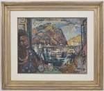 TADASHI KAMINAGAI - Paisagem iconográfica do Rio de Janeiro - Óleo sobre tela assinado no CID. datado de 1945 e medindo: 60 x 73cm (Obra) e  94 x 110cm (Total)
