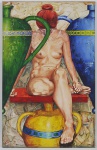 EDUARDO AUGUTO ROXO PEREIRA - Ânforas 13 - Técnica mista sobre tela assinado no CID e datado de 2004. Med: 110 x 70cm