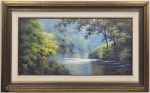 BENEDITO LUIZI - Paisagem - Óleo sobre Tela, assinado no CID. Ricamente emoldurado. Med: 98 x 48cm (Obra) e 127 x 78cm (Total)