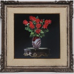 MAURO COSTA - Roses Rouge  - Óleo sobre Tela, assinado no CID. Ricamente emoldurado. Med: 58 x 58cm (Obra) e 90 x 90cm (Total) Apresenta certificado de autenticidade da Galeria Dom Quixote