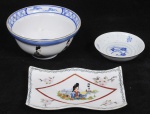 Lote composto por 03 peças em porcelana oriental com decoração em esmalte com motivos e procedências diversas sendo um bowl para sopa 15 x 7cm, uma pequena petisqueira 10 x 3cm e uma bandeja para sushi 17 x 12cm