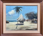 Francisco Coculilo (1893 - 1971) - Paisagem com Barco / Óleo sobre Tela / Assinado CID / Medindo 56 x 70 cm e 79 x 93 cm