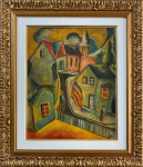 Artista não Identificado - Vista de Rua / Óleo sobre Eucatex / Assinado "H.C." / Datado '923 / Medindo 40 x 33 cm e 60 x 52 cm