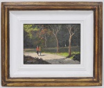 MEDEIROS - Paisagem com figuras - OST assinado no CIE e medindo 20 x 15cm (obra) e 35 x 30cm (Total)