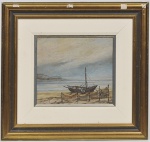 MARINHA COM BARCO - Óleo sobre madeira, assinado no CIE e medindo: 24 x 21cm (Obra) e 47 x 44cm (Total)