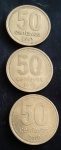Três moedas Argentina 50 Centavos anos 1992, 1993 e 2010.