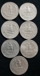 Sete moedas  de Quarter Dollar EUA 25 Cents anos 1965, 1969, 1980 ( duas moedas) 1983,1984 e 1989