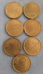 Sete  moedas 20  Cent Euro Espanhol anos 1999( seis moedas) e 2001( uma moeda)