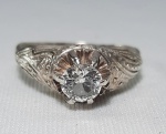 Antigo anel Art Deco em prata de lei e solitário de pedra branca. Aro 21/22
