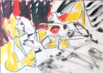 Jorge Guinle (1947-1987). ABSTRATO. 1973. Técnica mista sobre papel. 34 x 48 cm (mi). 53 x 67 cm (me). Precisa de limpeza.