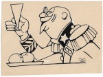 J. Carlos (1884-1950). MILITAR E TAÇA DE ESPUMANTE. Nanquim sobre papel. 13 x 18 cm (mi); 27 x 32 cm (me). Assinado com o monograma do artista no cid. Pequena perda na moldura.