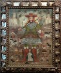 Peru, século XVIII/XIX. SAN ISIDRO LABRADOR. Óleo sobre tela. 100 x 83 cm. Ricamente emoldurado. Moldura original.