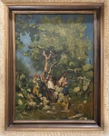 Columbano Bordalo Pinheiro (1857-1929). COLHEITA DAS NOZES. Óleo sobre tela. 44 x 28 cm.