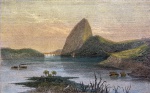 THE SUGAR LOAF MOUNTAIN, RIO DE JANEIRO. Xilogravura aquarelada a mão. 15,5 x 24 cm (suporte); 33,5 x 42 cm (quadro). Vidro antirreflex. Em ótimo estado geral de conservação. 