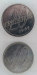 AV1291 - 2 Moedas Brasil - Aluminio - 10 e 20 Cruzeiros -1965 - Excelente estado de conservação - MVM284 e MVM285