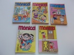 Gibi ou HQ - 5 revistas da Mônica, década de 80/90, editora Abril, uma das revistas tem as bordas com danos causados por inseto.