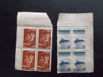 Colecionismo Filatelia Selos Antigos. Lote com 8 selos do Brasil dispostos em duas quadras: Jogos infantis e XI Congresso Internacional de Estradas de Rodagem de 1959.