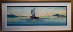 Benedicto Calixto, `Marinha com barcos` - Guache sobre papel - Medindo 25 x 71 cm - Datado de 1922 - Assinatura canto inferior direito.