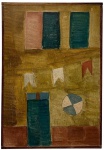 Alfredo Volpi , `Bandeirinas com Fachada` - Tempêra sobre cartão - Medindo 29 x 19 cm - Assintura no verso.