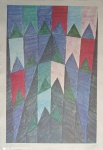 Alfredo Volpi, Bandeirinhas - Gravura 002/100 - medindo 66 x 46 cm - Assinatura canto inferior direito - Com moldura.