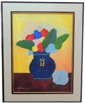 Aldemir Martins, `Vaso Azul com Flôres` - acrílica sobre tela - dat. Julho de 2003 - med. 80 x 60 cm (com Certificado)